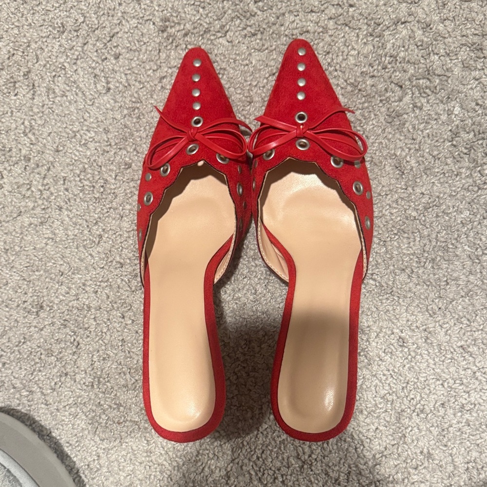 Red kitten heels